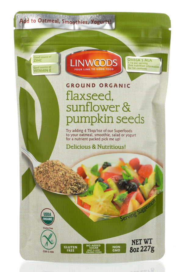 LINWOODS: Ground Organic Flaxseed Sunflower and Pumpkin Seeds, 8 oz