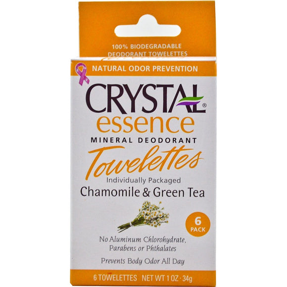 CRYSTAL BODY DEODORANT: Deodorant Towelet 6 Pack Green Tea Chamomile, 1 oz