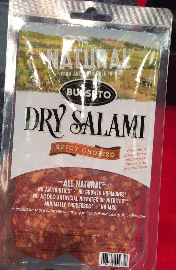 BUSSETO: Dry Salami Spicy Chorizo, 3 oz