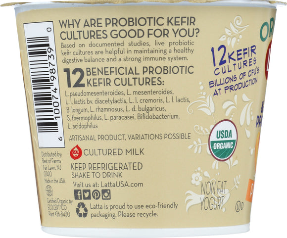 LATTA: Kefir 0% Peach Organic, 5.25 oz