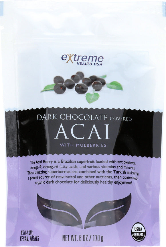 EXTREME HEALTH USA: Mulberry Dark Chocolate Acai Organic, 6 oz