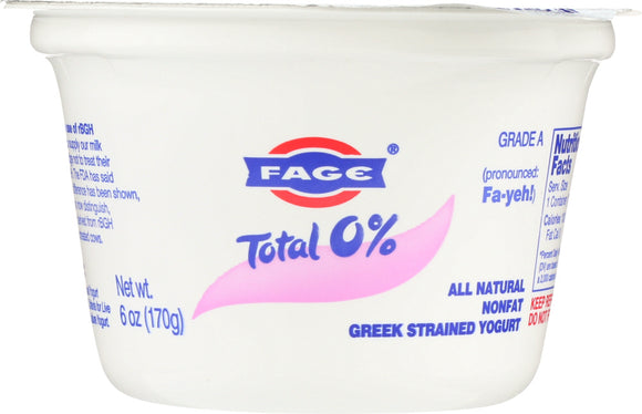 FAGE TOTAL GREEK: 0% Nonfat Greek Strained Yogurt, 6 oz