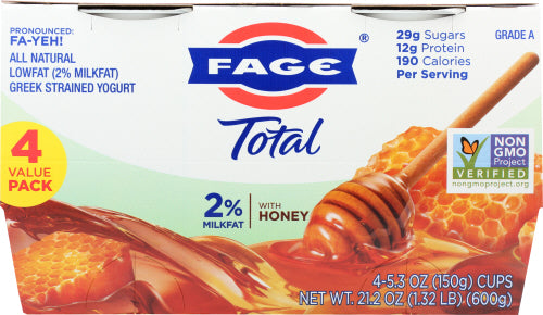 FAGE TOTAL GREEK: Split Cup 2% Greek Yogurt with Honey 4 Pack-5.3oz, 21.2 oz