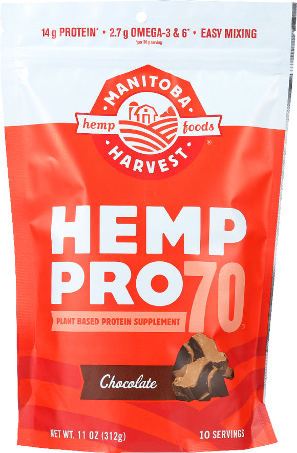 MANITOBA HARVEST: Hemp Pro 70 Chocolate Plant Based Protein Supplement, 11 oz