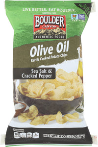 BOULDER CANYON: Kettle Cooked Potato Chips Olive Oil Sea Salt and Cracked Pepper Canyon Cut, 6 oz