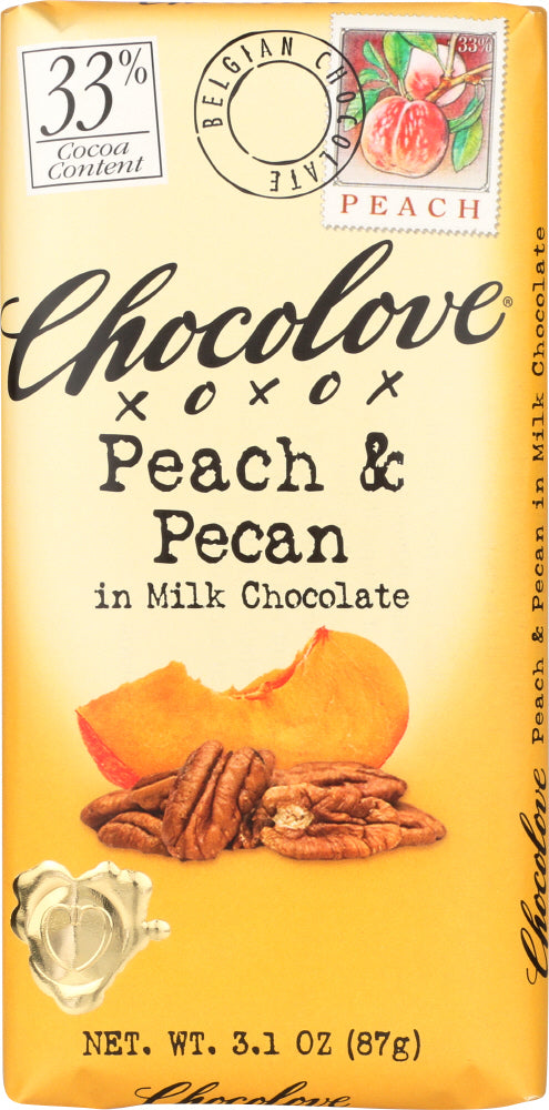 CHOCOLOVE: Milk Chocolate Bar Peach and Pecan, 3.1 oz