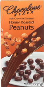 CHOVOLOVE: Milk Chocolate Covered Honey Roasted Peanuts, 3 oz