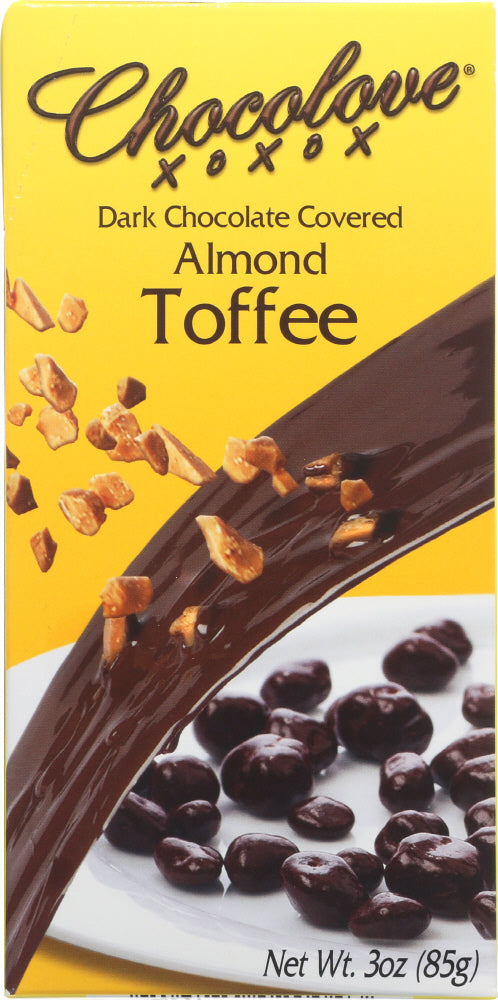 CHOVOLOVE: Dark Chocolate Covered Almond Toffee, 3 oz