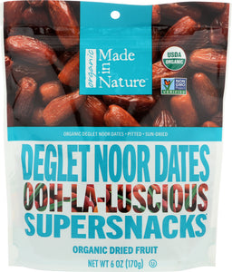 MADE IN NATURE: Delectable Delget Noor Dates Pitted Sun-Dried & Unsulfurated Organic 6 Oz