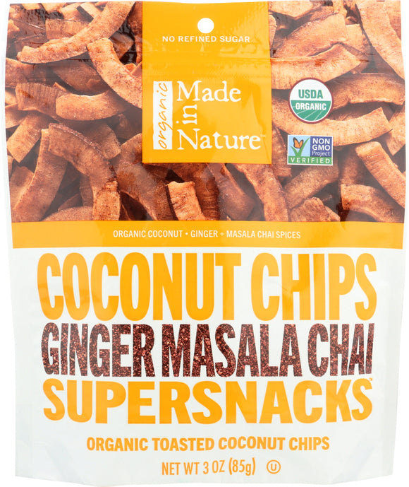 MADE IN NATURE: Organic Toasted Coconut Chips Ginger Masala Chai, 3 oz