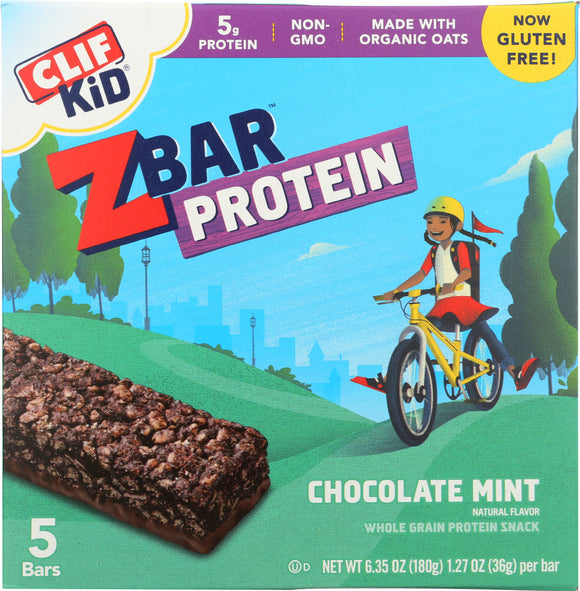 CLIF KID: ZBar Protein Chocolate Mint 5 Snack Bars, 6.35 oz