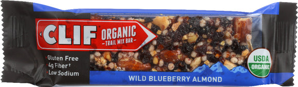 CLIF: Organic Trail Mix Bar Wild Blueberry Almond, Gluten Free, Low Sodium, 4g Fiber, 1.41 oz