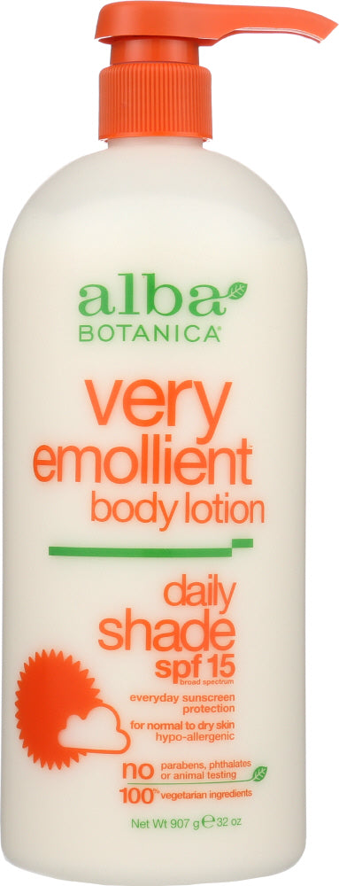 ALBA BOTANICA: Very Emollient Body Lotion Daily Shade SPF 15, 32 oz