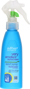 ALBA BOTANICA: Natural Very Emollient Sunscreen Sport Spray SPF 40, 4 oz