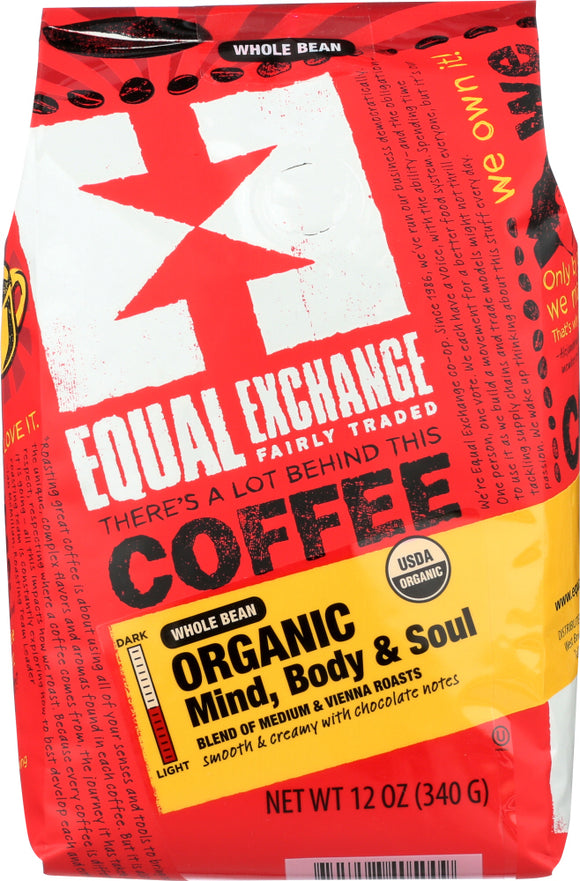 EQUAL EXCHANGE: Organic Mind, Body & Soul Whole Bean Coffee, 12 oz
