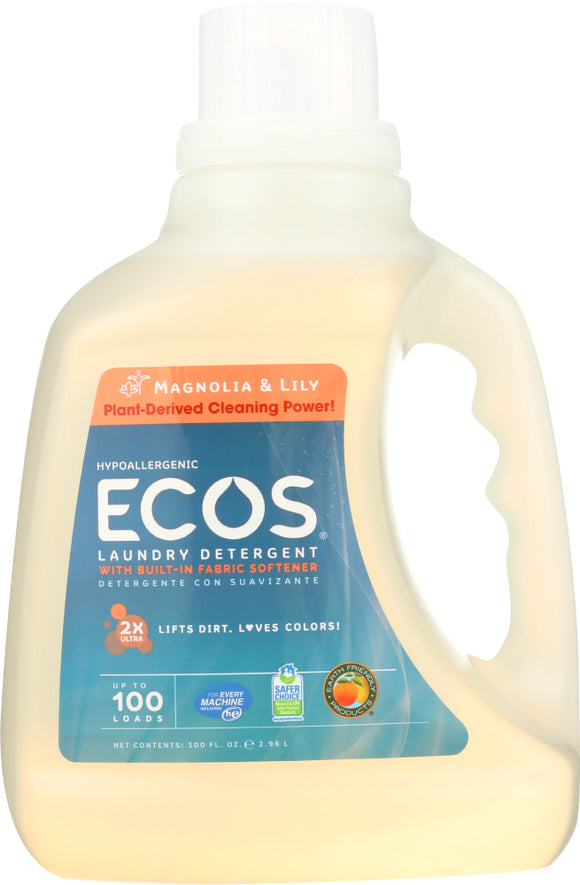 EARTH FRIENDLY: Ecos 2x Ultra Liquid Laundry Detergent Magnolia and Lily, 100 oz