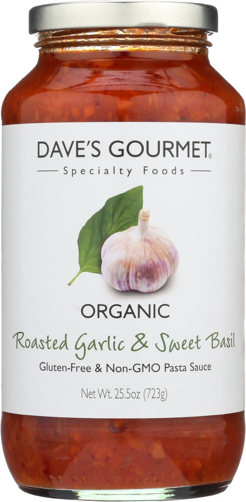 DAVE'S GOURMET: Organic Roasted Garlic and Sweet Basil Pasta Sauce, 25.5 Oz