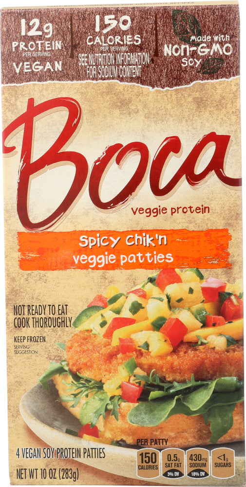 BOCA: Spicy Chik'n Veggie Patties Pack of 4, 10 oz