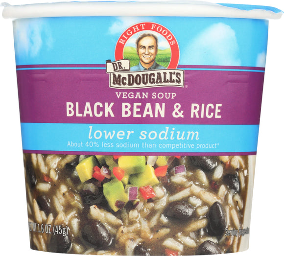 DR MCDOUGALLS: Vegan Black Bean & Rice Lower Sodium Soup Cup, 1.6 Oz