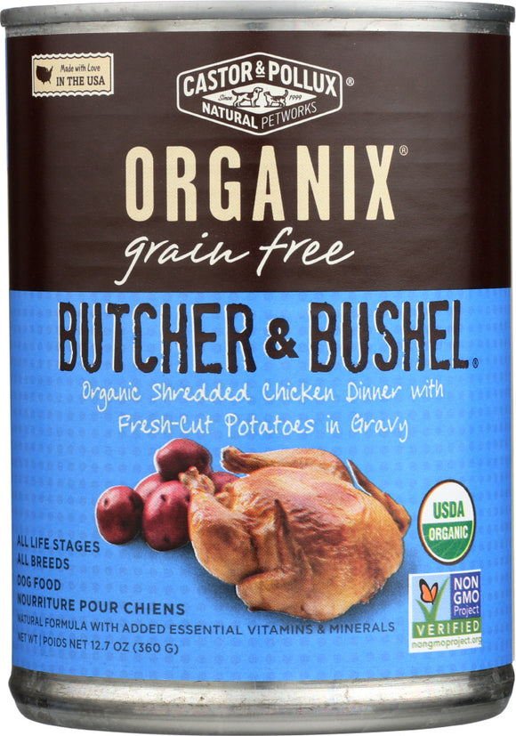 CASTOR & POLLUX: Organix Butcher & Bushel Grain Free Shredded Chicken Dinner Adult Canned Dog Food, 12.7 oz