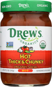 DREW'S: Organic Thick and Chunky Hot Salsa, 12 oz