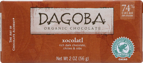 DAGOBA ORGANIC CHOC: Xocolatl Rich Dark Chocolate Bar, 2 oz