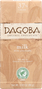 DAGOBA: Organic Chocolate Milk Chocolate Bar, 2.83 oz