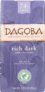 DAGOBA: Organic Chocolate New Moon Rich Dark Chocolate Bar,  2.83 oz