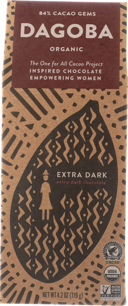 DAGOBA ORGANIC CHOC: Chocolate Gems Extra Dark Pouch Org, 4.2 oz