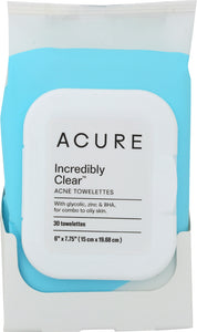 ACURE: Incredibly Clear Acne Towelettes, 30 Towelettes