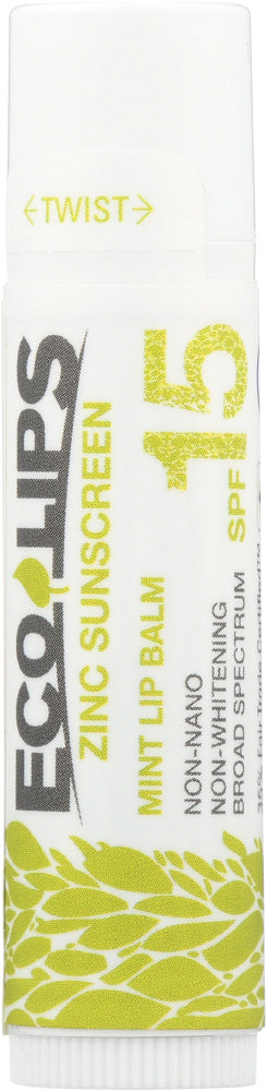 ECO LIPS: Mint Lip Balm  Zinc Sunscreen SPF 15, 0.15 oz