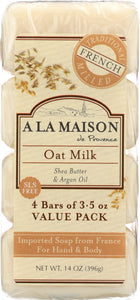 A LA MAISON DE PROVENCE: Traditional French Milled Bar Soap Value Pack Oat Milk 4 Bars, 14 oz