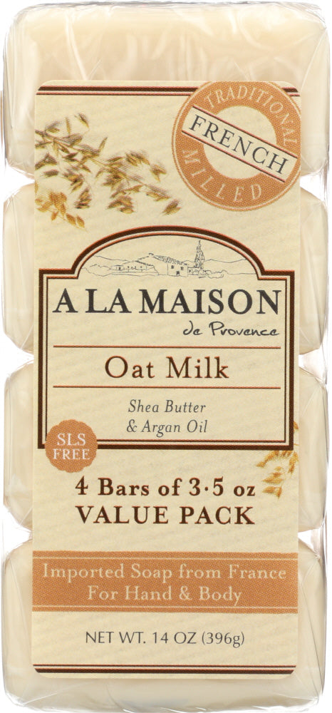 A LA MAISON DE PROVENCE: Traditional French Milled Bar Soap Value Pack Oat Milk 4 Bars, 14 oz