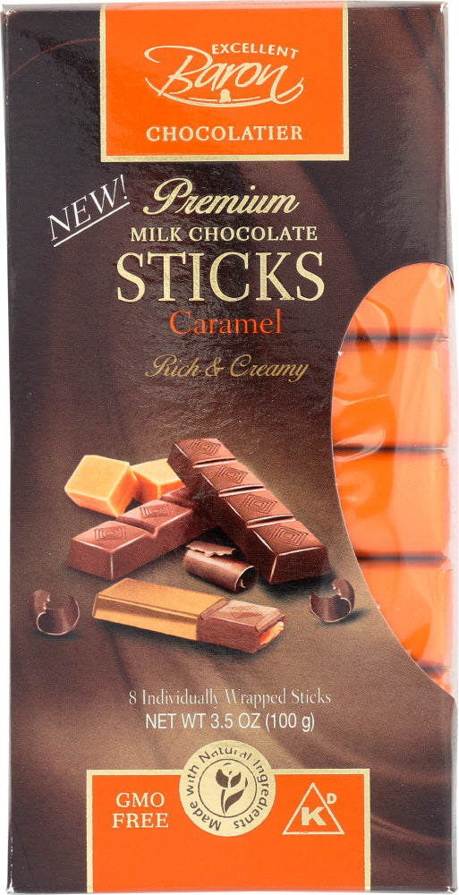 BARON CHOCOLATIER: Milk Chocolate Sticks Caramel 3.5 Oz