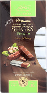 BARON CHOCOLATIER: Milk Chocolate Sticks Pistachio 3.5 Oz