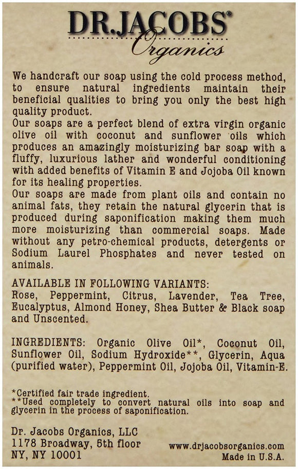 DR JACOBS: Peppermint Bar Soap, 6.5 oz