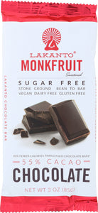 LAKANTO: Chocolate Bar Monkfruit Sugar Free 55% Cacao, 3 oz
