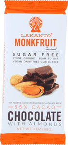 LAKANTO: Chocolate Bar with Almonds Monkfruit 55% Cacao, 3 oz