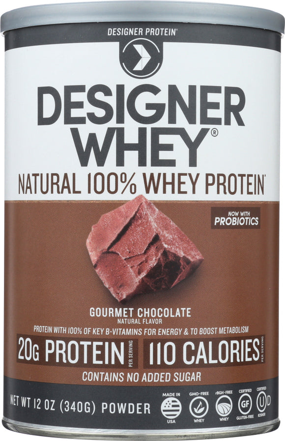 DESIGNER PROTEIN WHEY: 100% Premium Powder Gourmet Chocolate, 12 oz