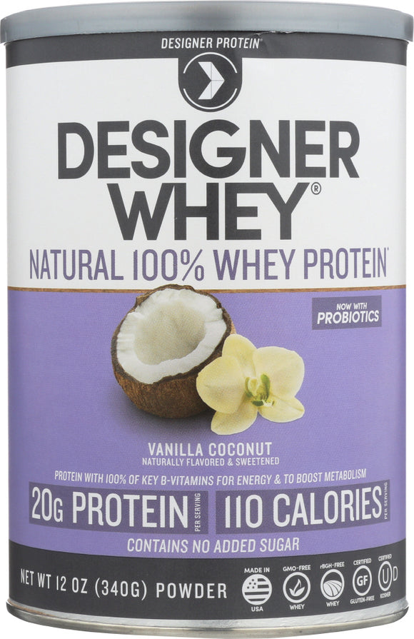 DESIGNER PROTEIN WHEY: Designer Whey Vanilla Coconut, 12 oz
