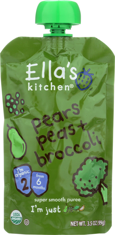 ELLA'S KITCHEN: Super Smooth Puree Pears Peas + Broccoli, 3.5 oz