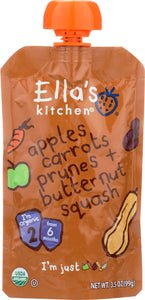 ELLA'S KITCHEN: Apples Carrots Prunes + Butternut Squash Stage 1 Super Smooth Puree, 3.5 oz