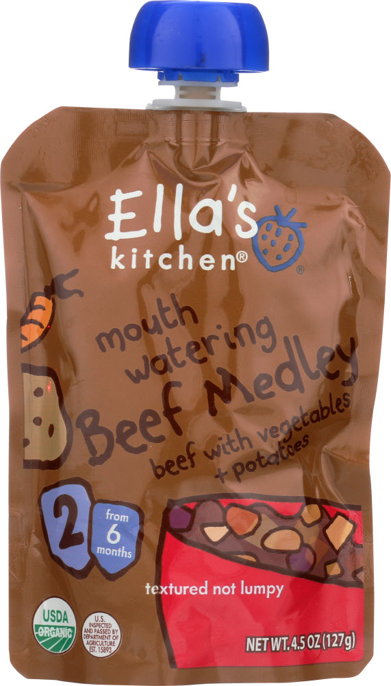 ELLAS KITCHEN: Mouth Watering Beef Medley, Beef With Vegetables + Potatoes, 4.5 oz