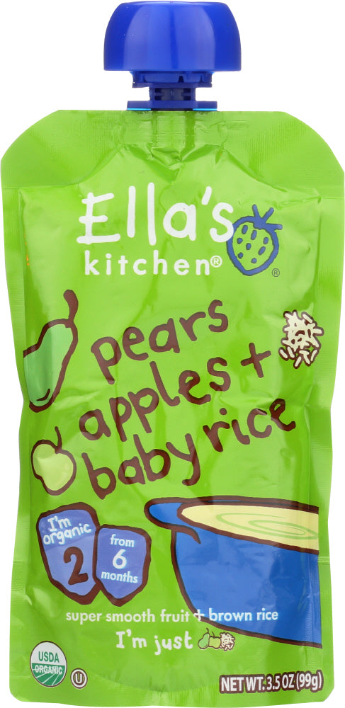 ELLA'S KITCHEN: Organic Baby Food Stage 1 Pears Apples and Baby Rice, 3.5 oz