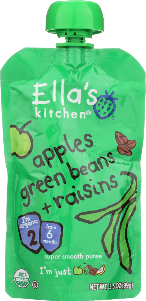 ELLAS KITCHEN: Apples, Green Beans + Raisins, 3.5 oz