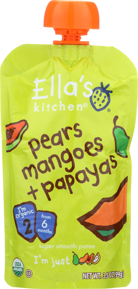 ELLAS KITCHEN: Pears Mangoes + Papayas, 3.5 oz