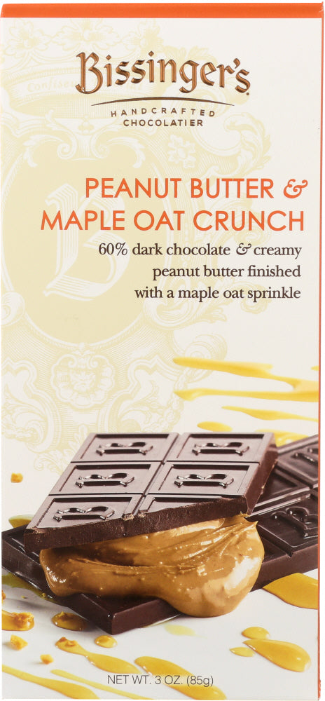 BISSINGERS: Peanut Butter Maple Oat Cruch Chocolate Bar, 3 oz