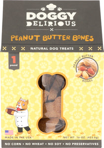 DOGGIE DELIRIOUS: Natural Dog Treats Peanut Butter Bones, 16 Oz