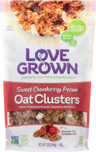 LOVE GROWN FOODS: Oat Clusters Sweet Cranberry Pecan Granola, 12 oz