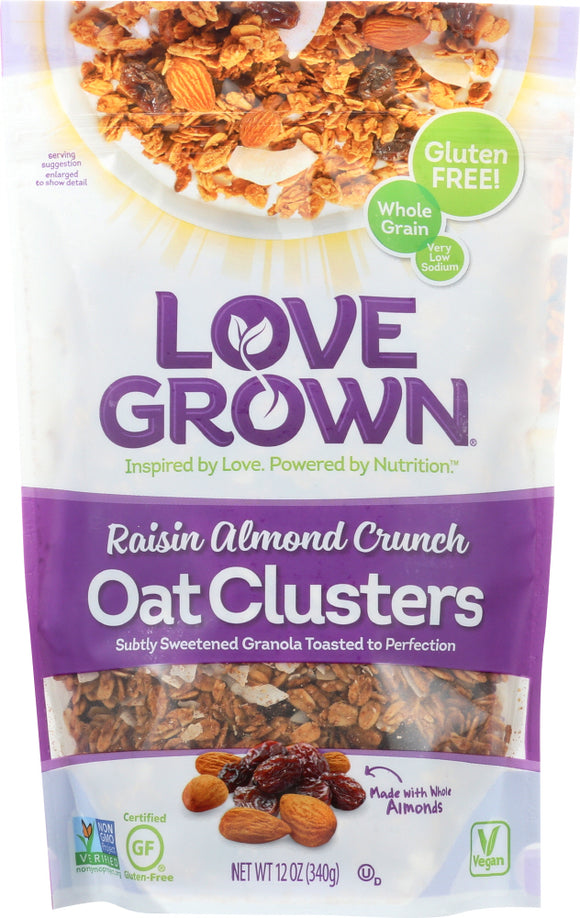 LOVE GROWN: Oat Clusters Raisin Almond Crunch Granola, 12 oz